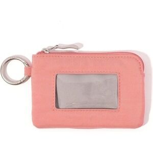 Baggallini RFID Protected Card Case ID Wallet Coral Pink Nylon with Key Ring